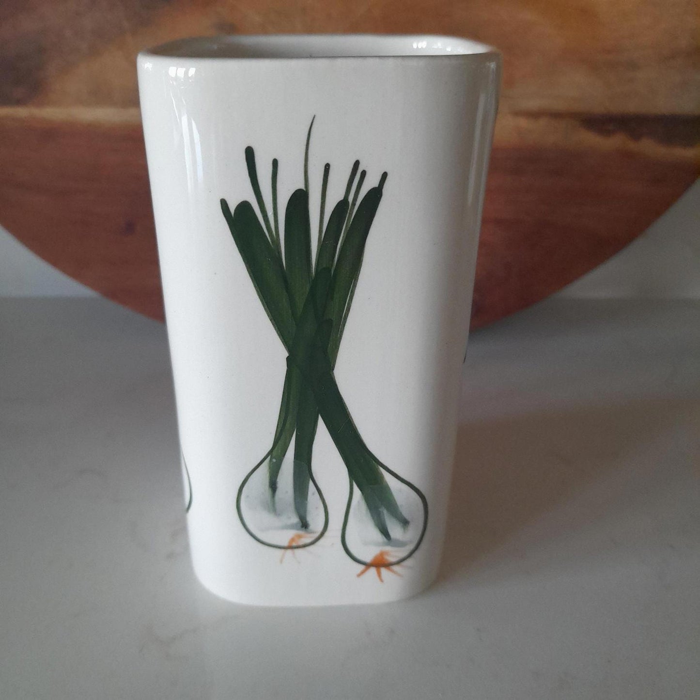 Raymond potteries hand painted Spring onion container.