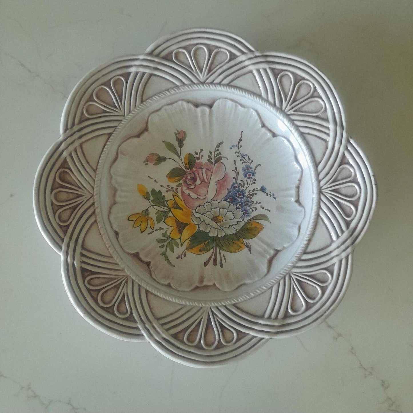 Italian hand painted Lake Garda floral wall plate