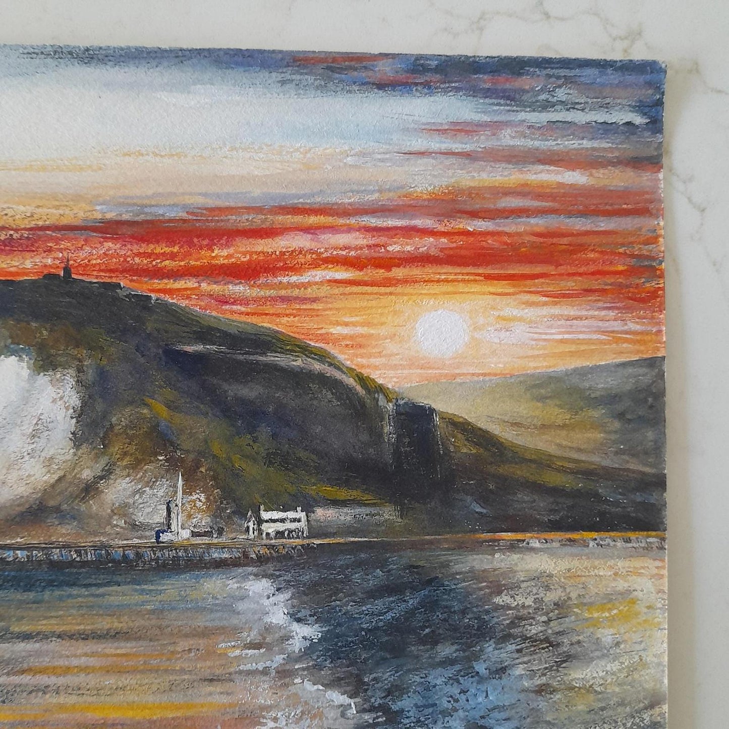 An original landscape painting of a coastal scene by the artist A F Akehurst.