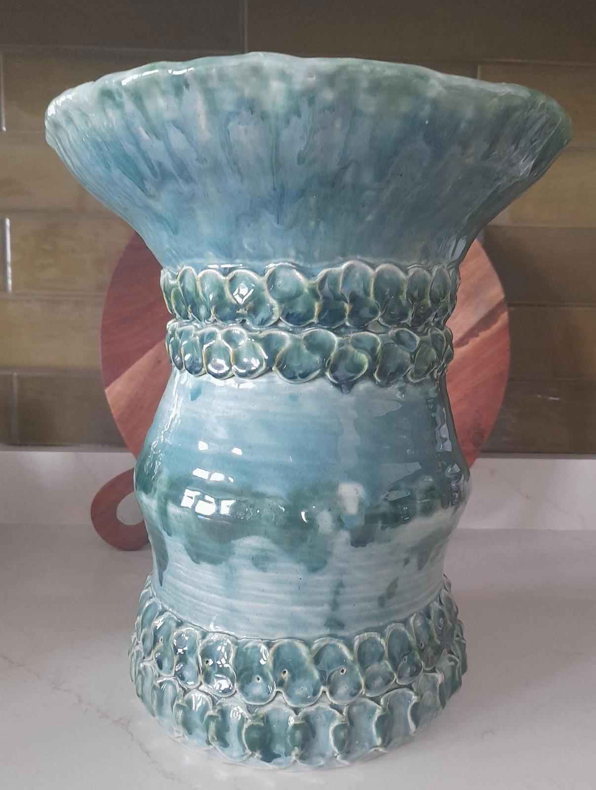 Pitlochry large turquoise pottery vase - glazed