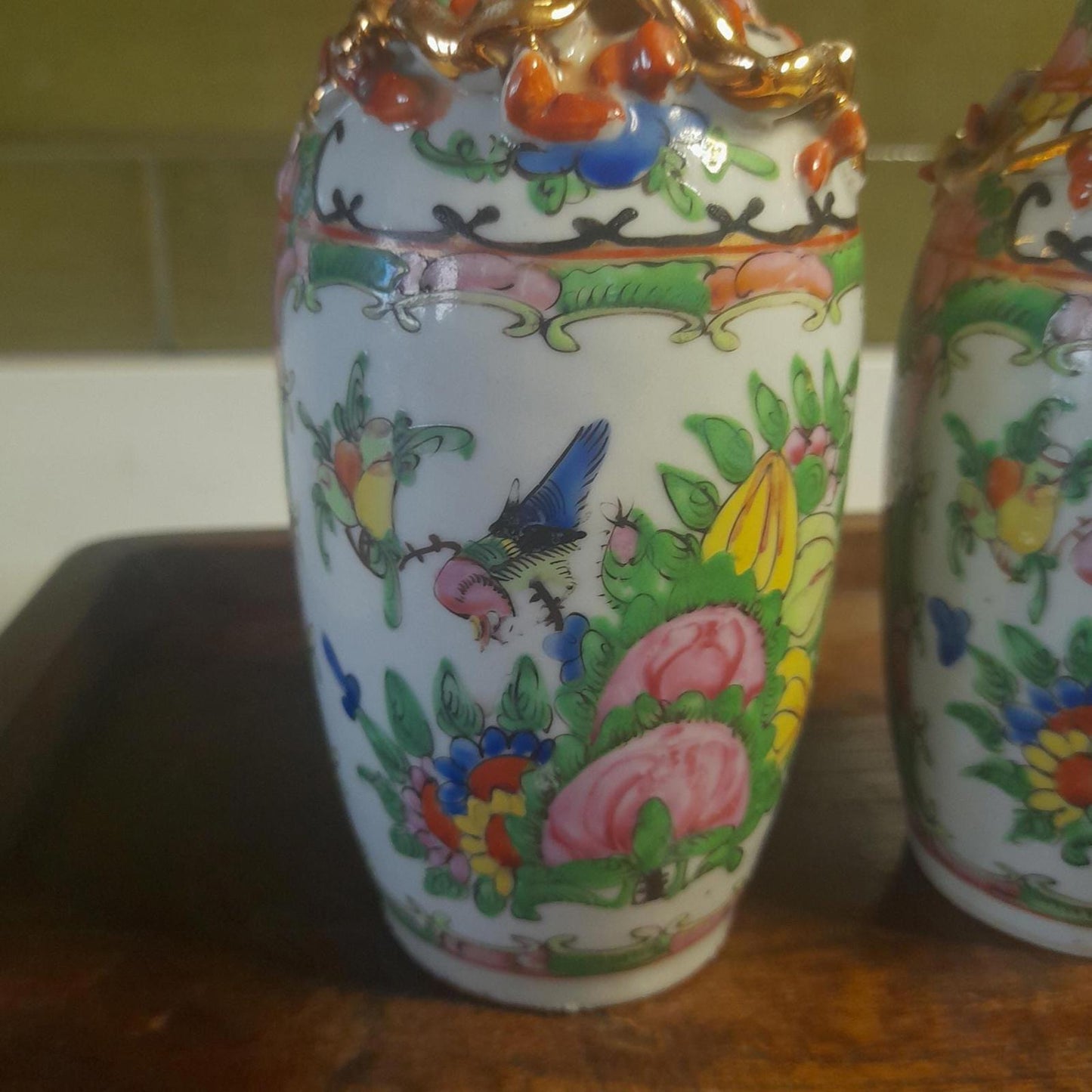Chinese Famille Rose pair of vases - 20cm tall