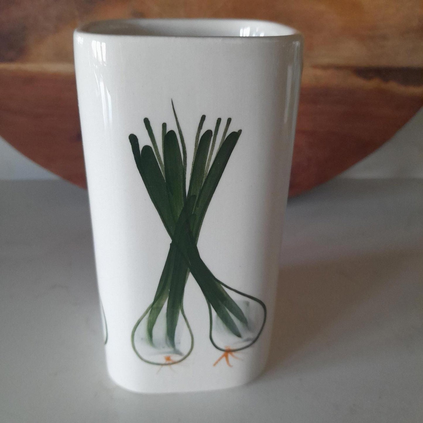 Raymond potteries hand painted Spring onion container.