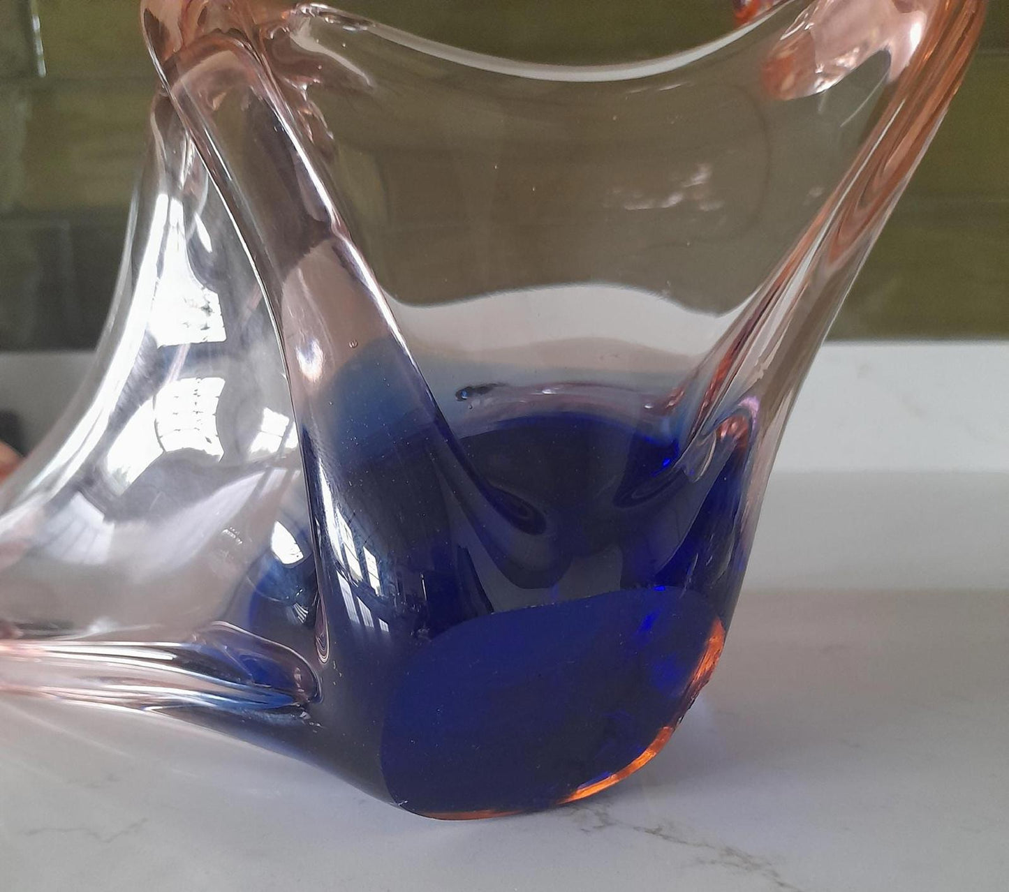 Vintage Blue & pink venetian style glass sculpture bowl possibly Murano