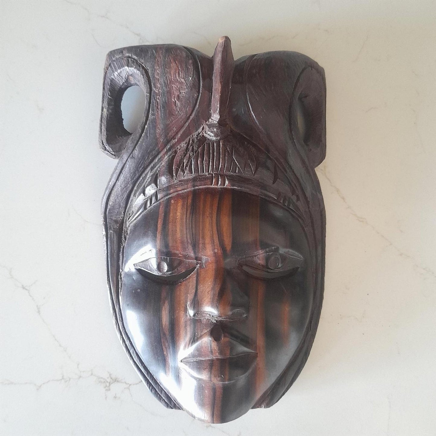 Vintage African handcarved hardwood tribal mask wall hanging
