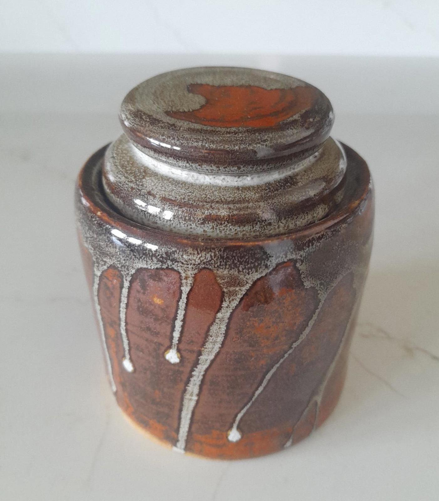 Studio pottery drip glaze lidded jar