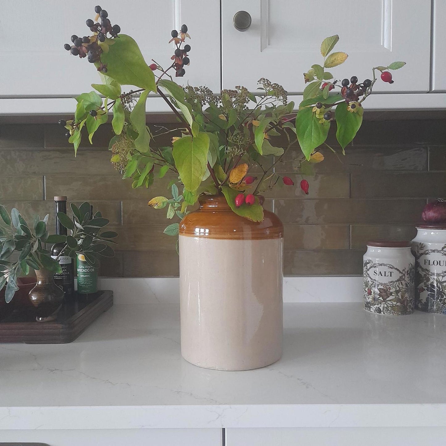 Large vintage two-tone glazed stoneware