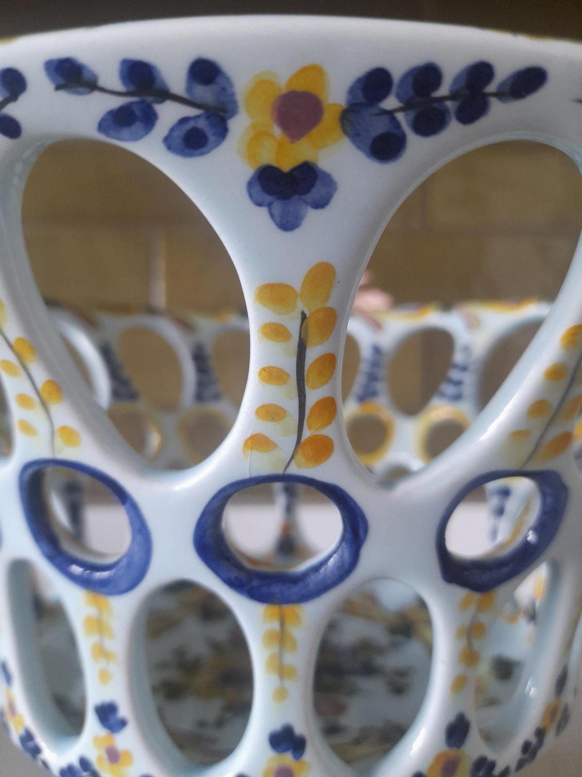 Portuguese ceramic fruit bowl on a pedestal base