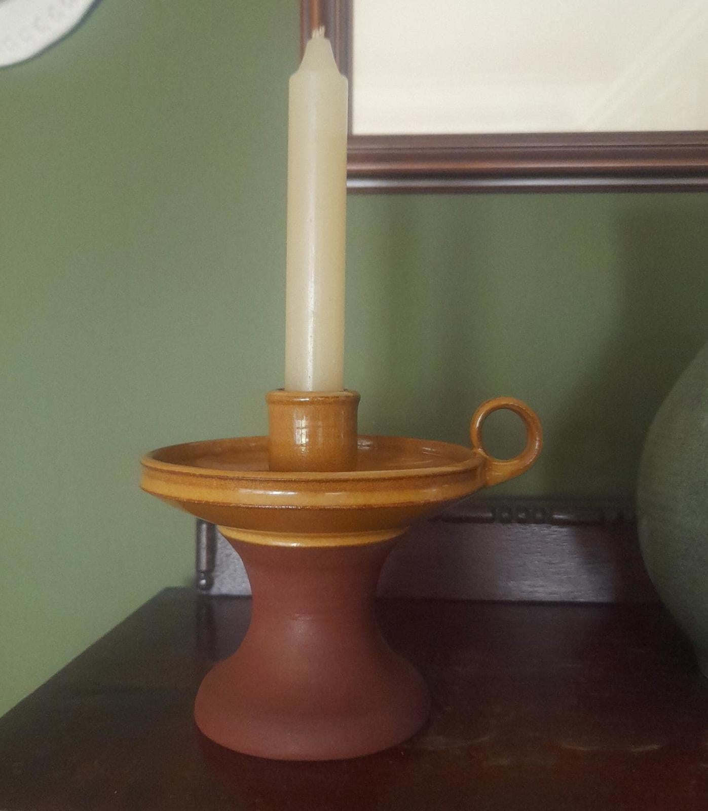 Terracotta part glazed candleholder