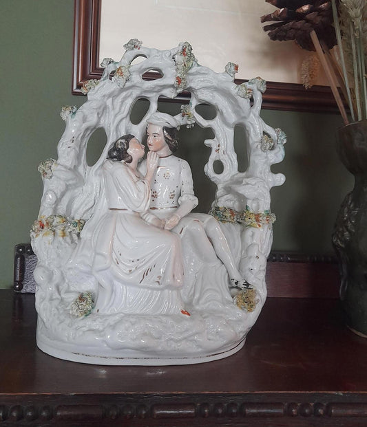Antique victorian Staffordshire flatback of a courting couple/ Romeo & Juliet