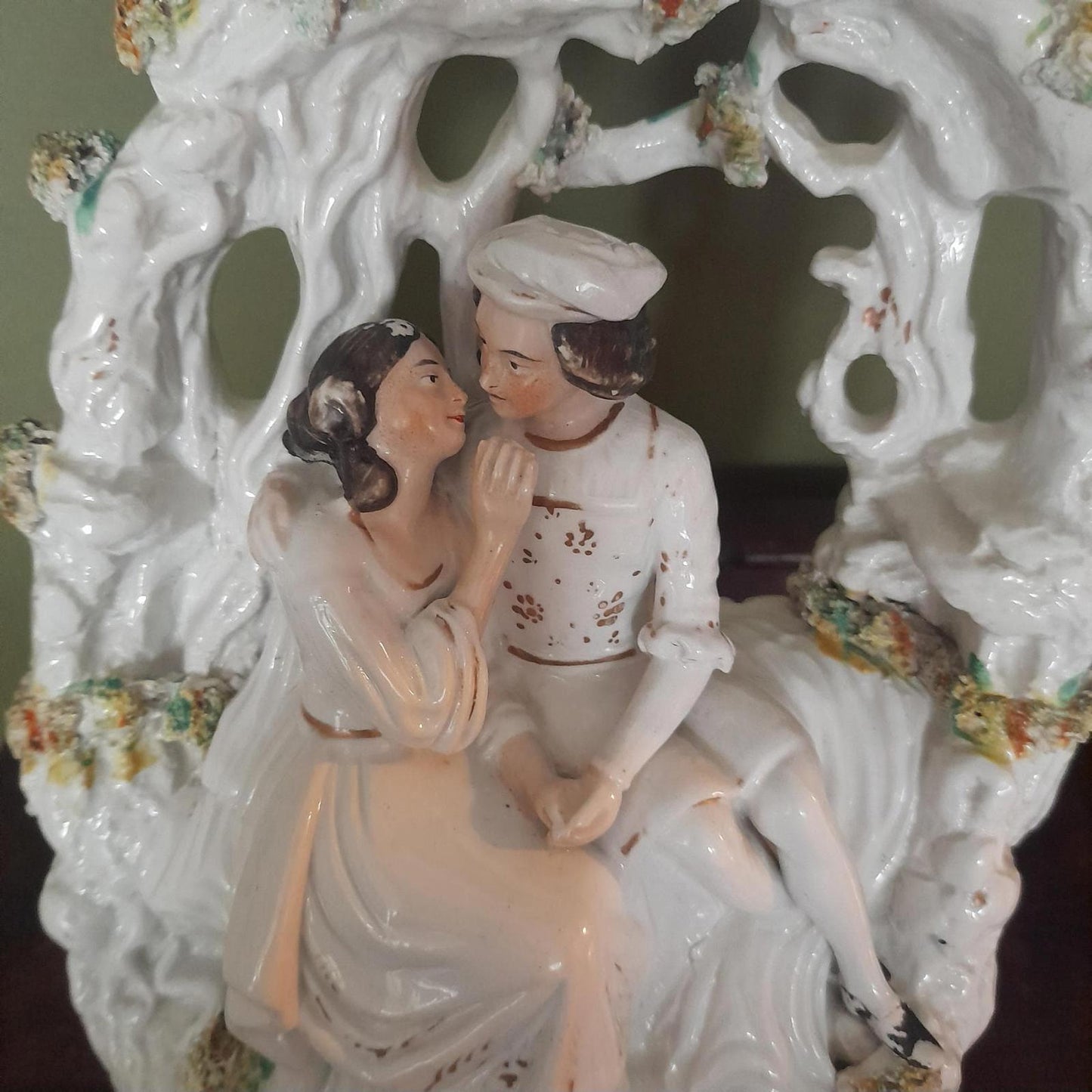 Antique victorian Staffordshire flatback of a courting couple/ Romeo & Juliet