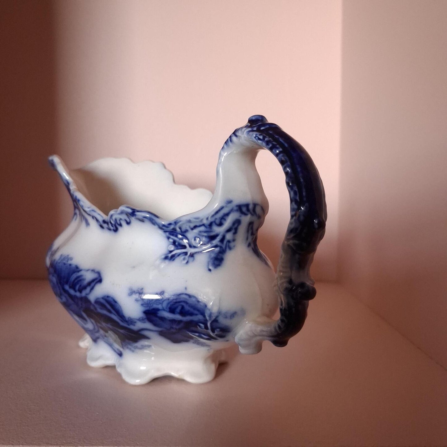 Antique flow blue Johnson Bros 'Fulton' pattern gravy boat