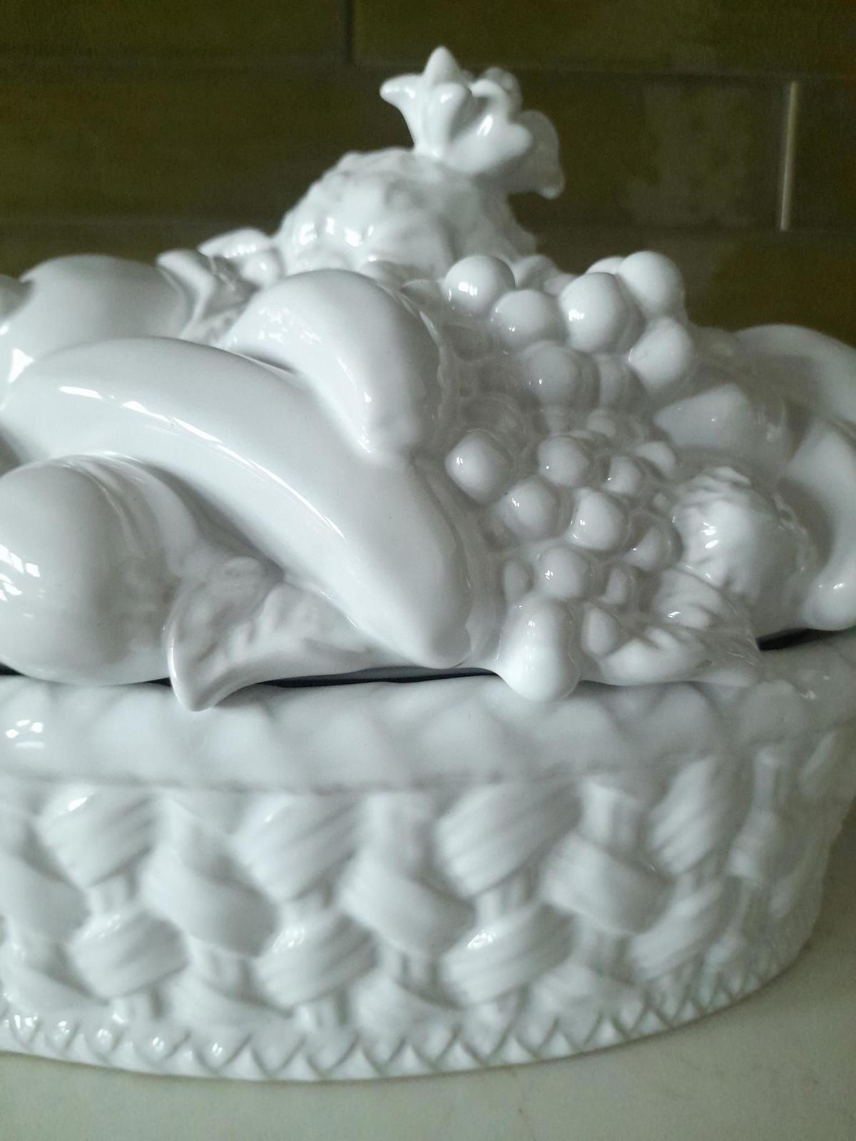 Bordallo Pinheiro large white fruit basket lidded dish