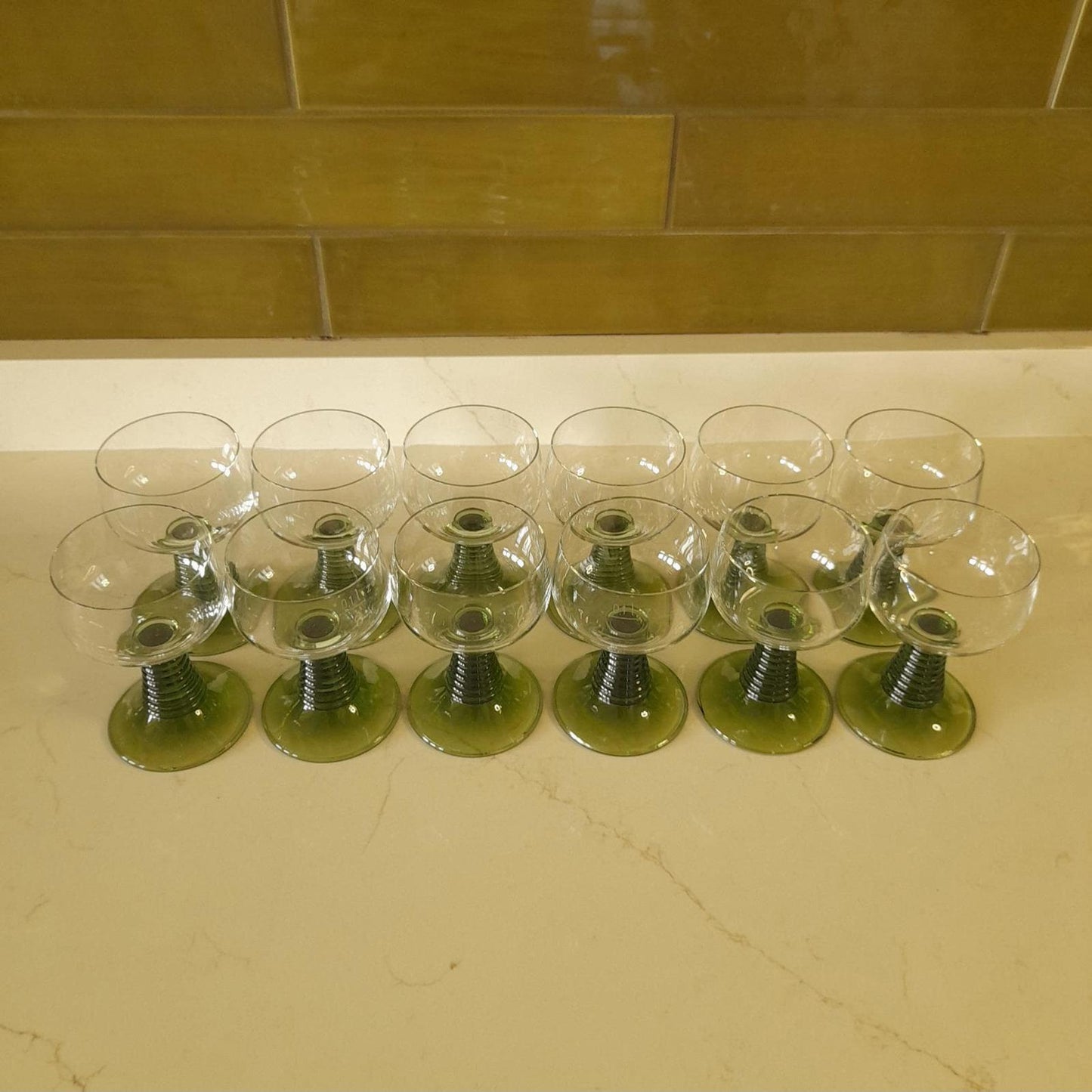 Set of 12 Glas Aus Zwiesel green and clear  0.10L glasses