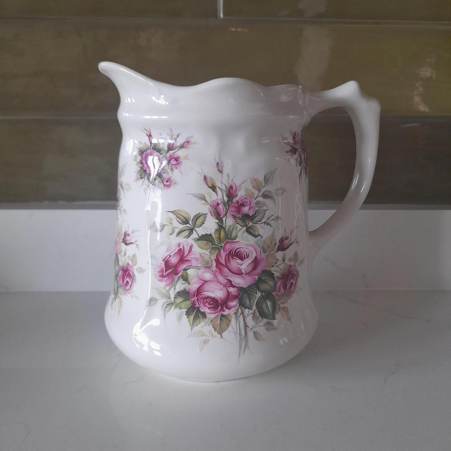 Ironstone Pink roses vase/pitcher