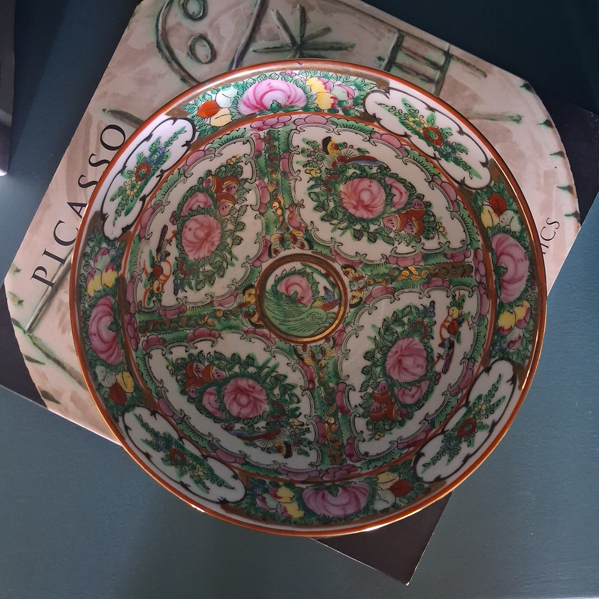 Vintage Chinese Rose Medallion Porcelain Bowl, Famille Rose Export Ceramic, 8"