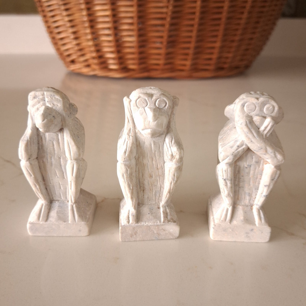 Vintage Hand Carved Three Wise Monkeys Figurines Set - 2.5 Inch