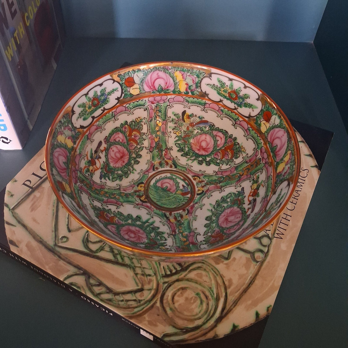 Vintage Chinese Rose Medallion Porcelain Bowl, Famille Rose Export Ceramic, 8"