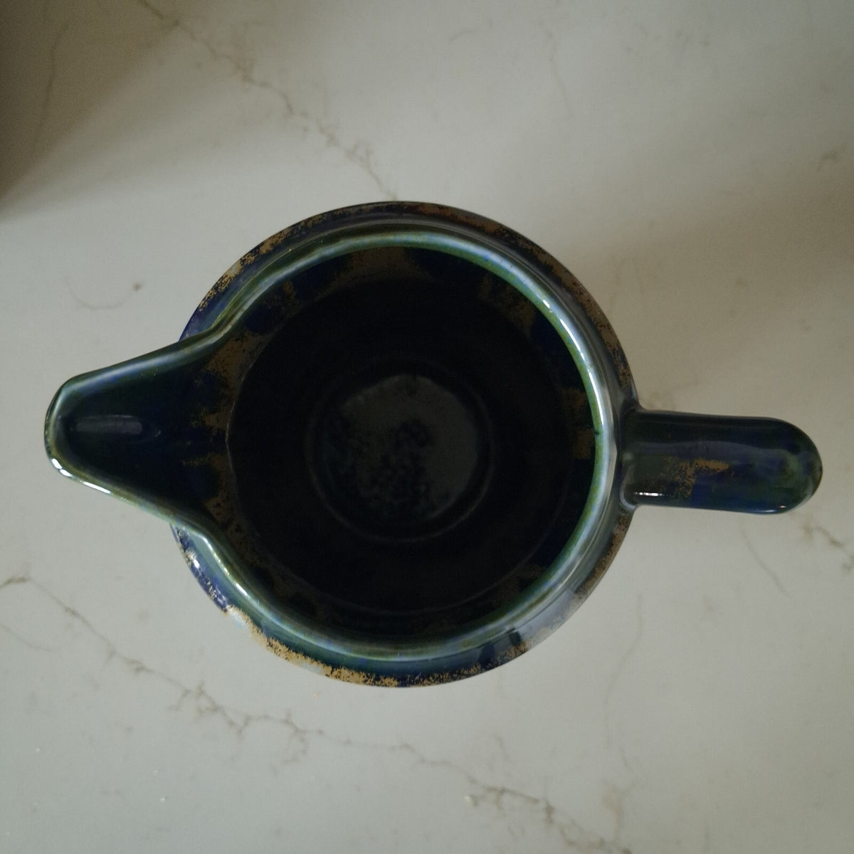 Porthmadog Studio Pottery Jug Vase – Green & Blue Drip Glaze – Celtic Medallion