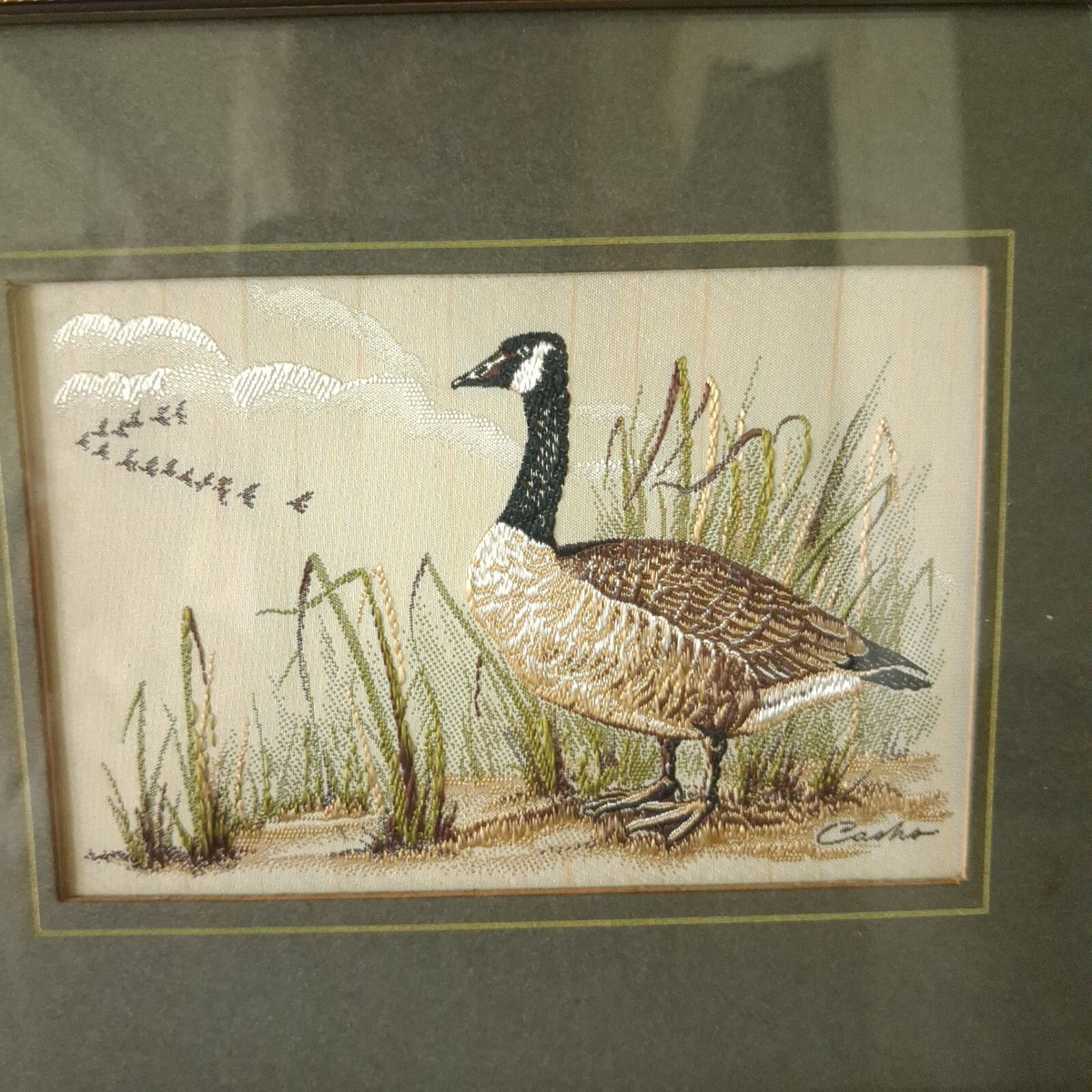 Vintage J & J Cash Woven Silk Bird Pictures Framed Set - Canada Goose & Wood Ducks Jacquard Loom Art