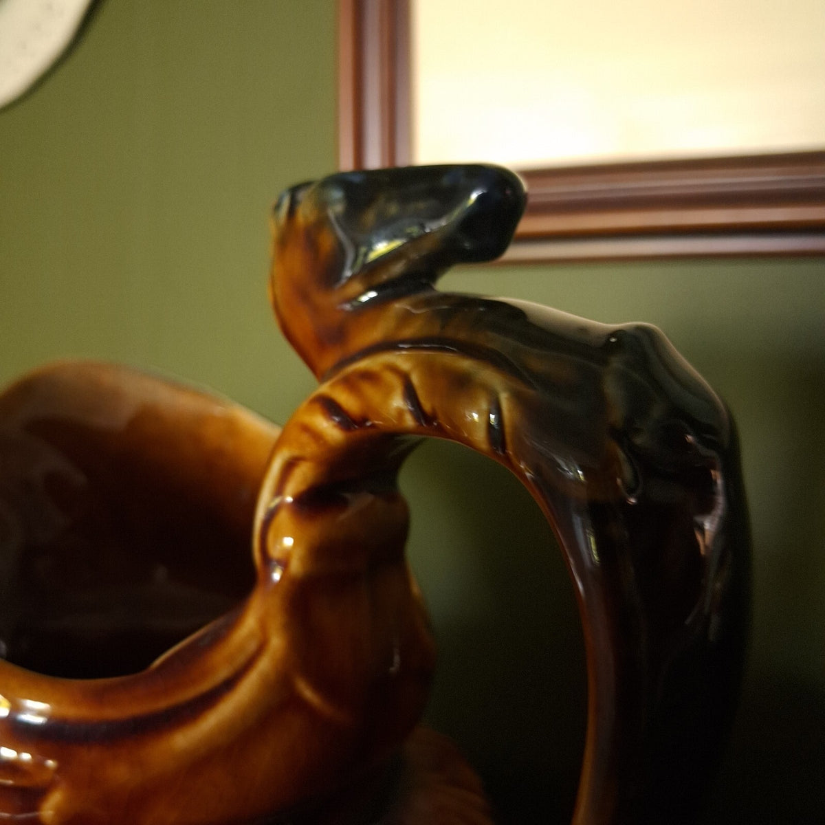 Arthur Wood Brown Relief Hunting Scene and horse head handle Ceramic Jug Pitcher