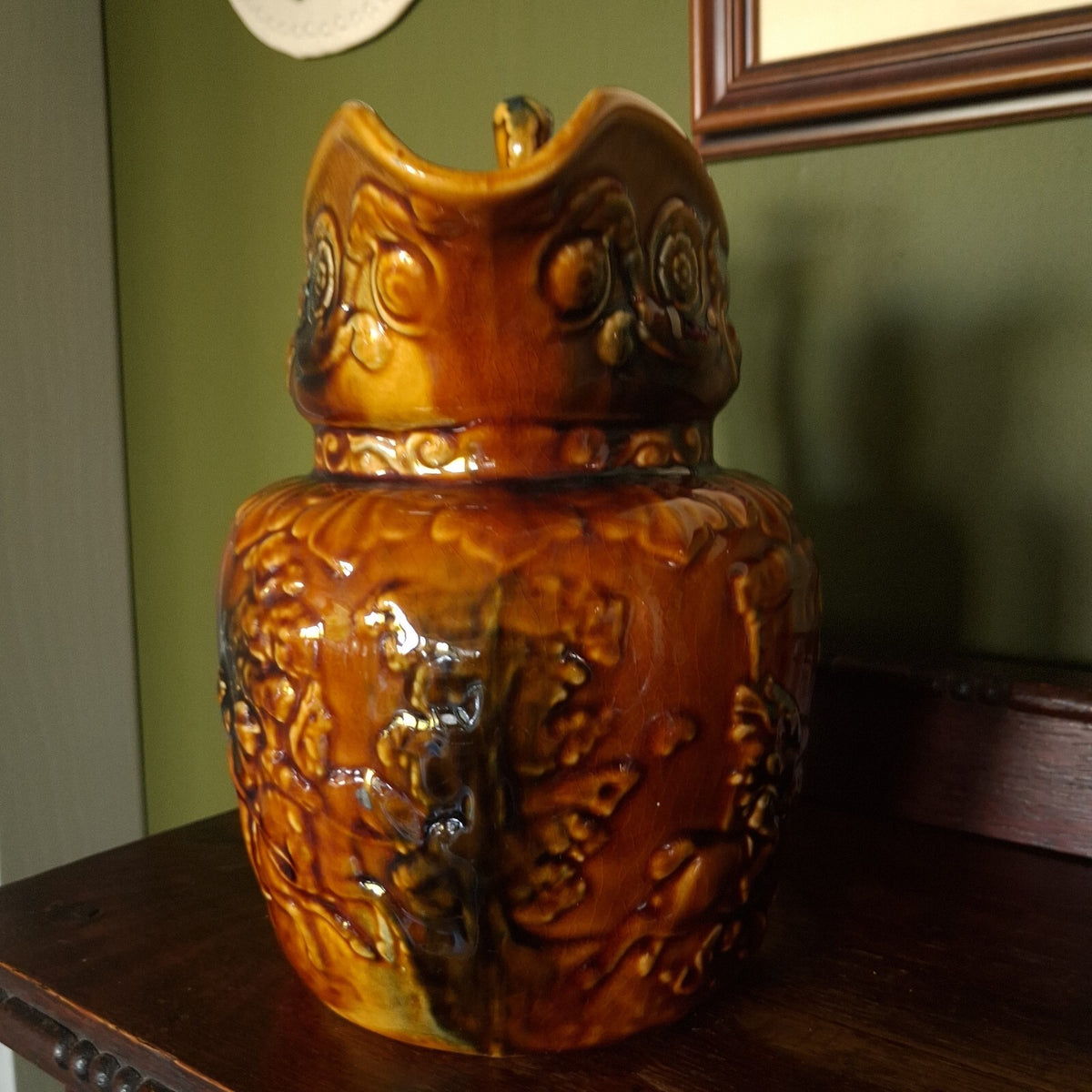 Arthur Wood Brown Relief Hunting Scene and horse head handle Ceramic Jug Pitcher
