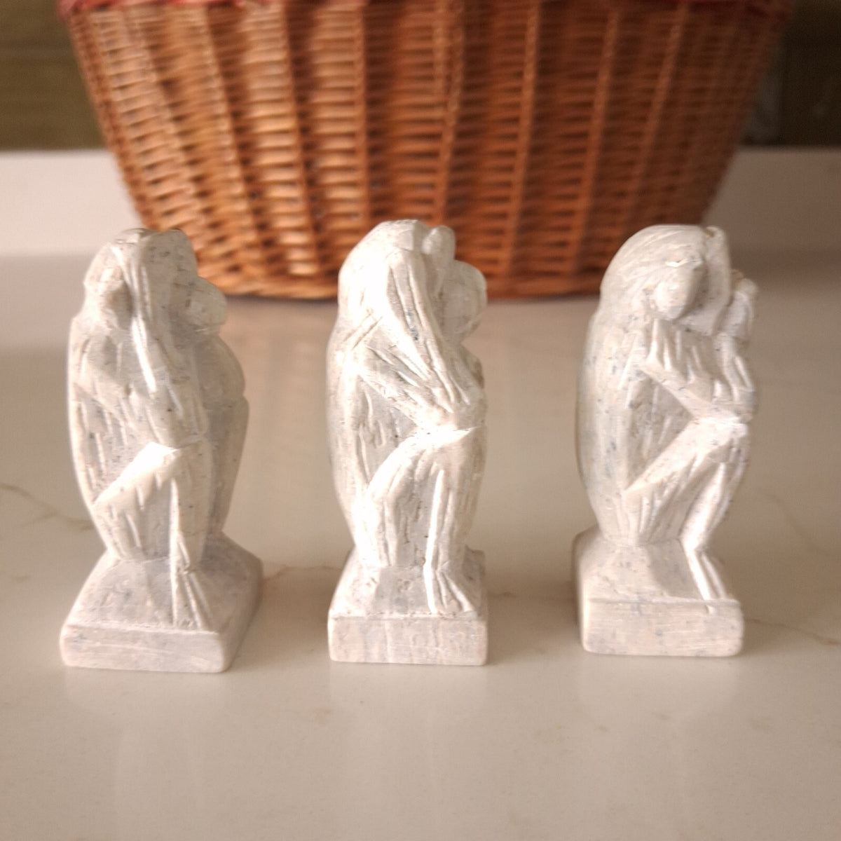Vintage Hand Carved Three Wise Monkeys Figurines Set - 2.5 Inch