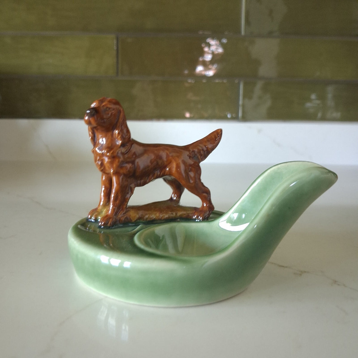Vintage Wade England Pipe Holder Rest/ Spoon Rest Green & Brown