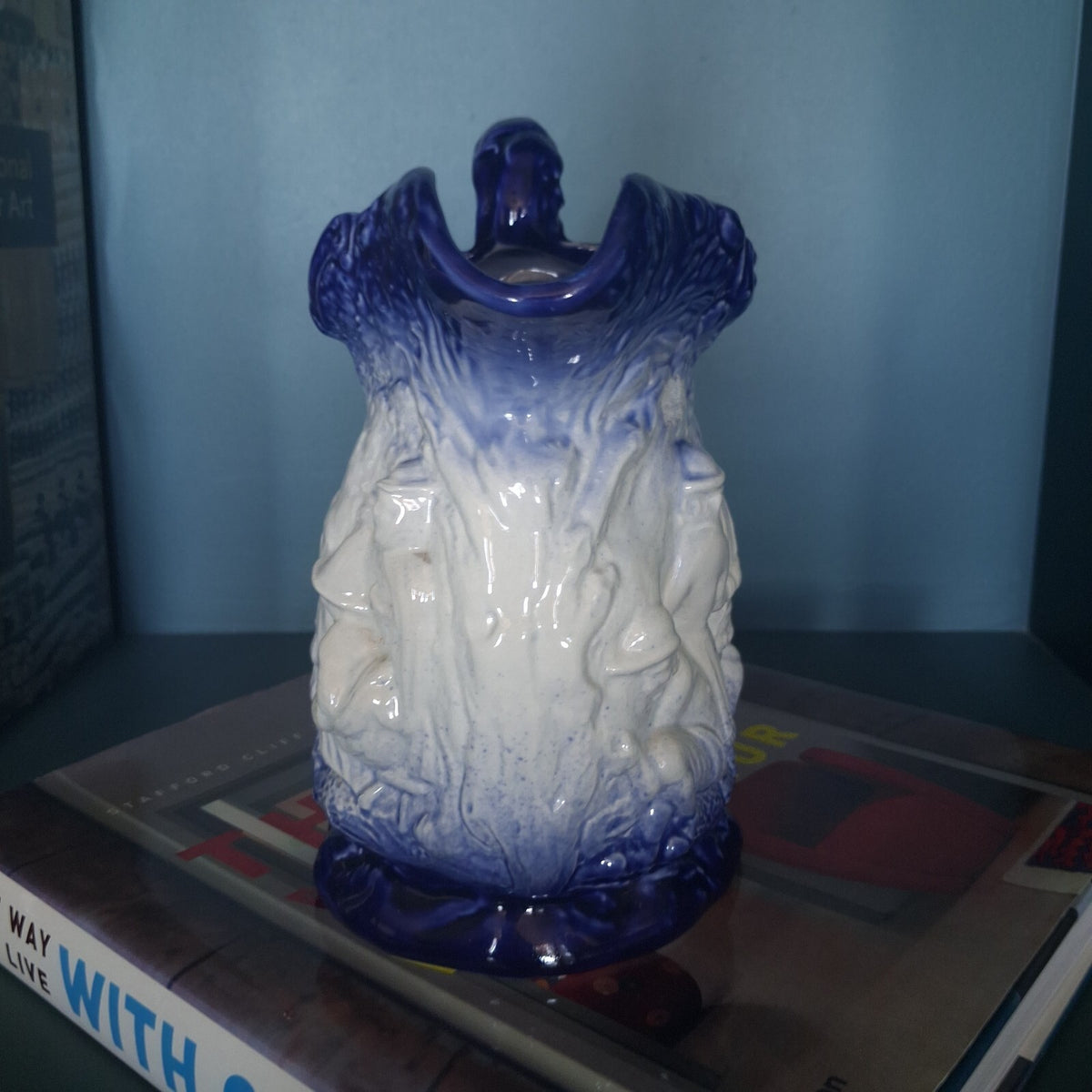 Vintage Burleigh Ironstone Blue White Relief Pitcher Jug Staffordshire