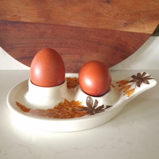 Jersey pottery double ceramic egg dish