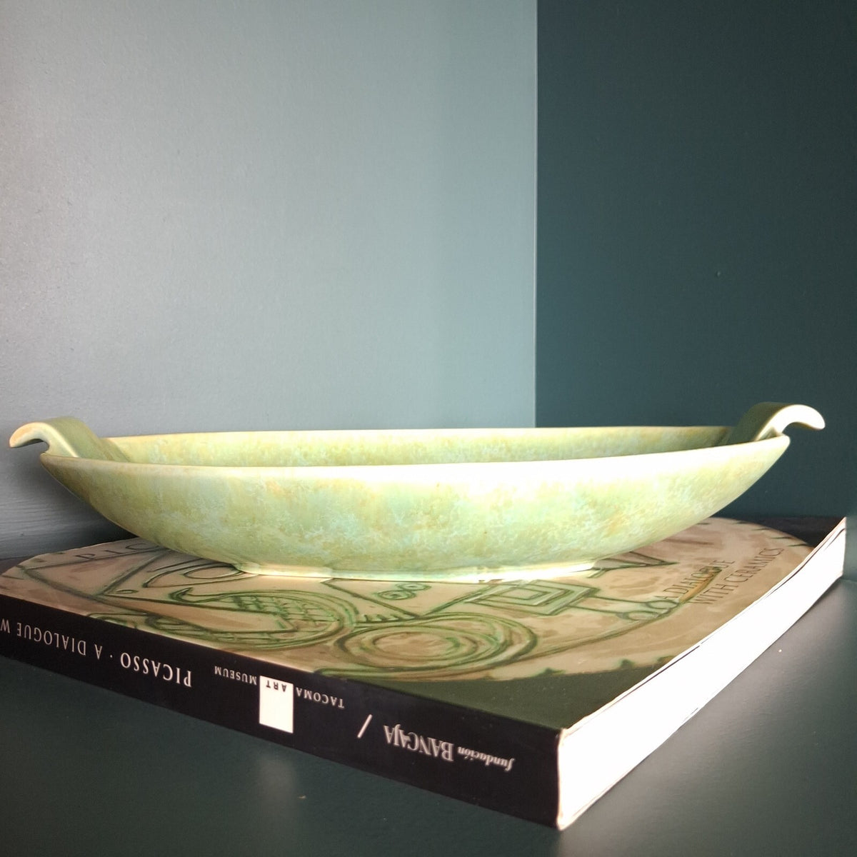 Vintage Crown Devon 782 Oval Serving Dish Green Art Deco Pottery