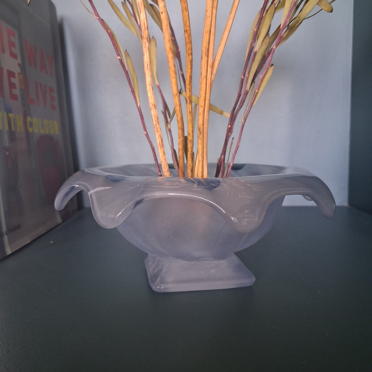 Vintage Art Deco Bagley Glass Equinox Posy Bowl & Flower Frog