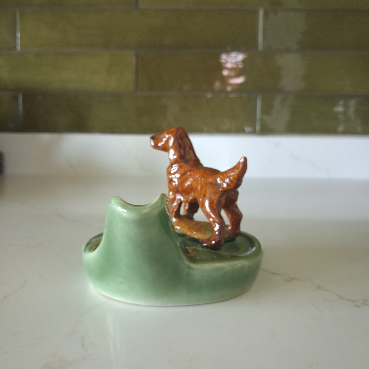 Vintage Wade England Pipe Holder Rest/ Spoon Rest Green & Brown