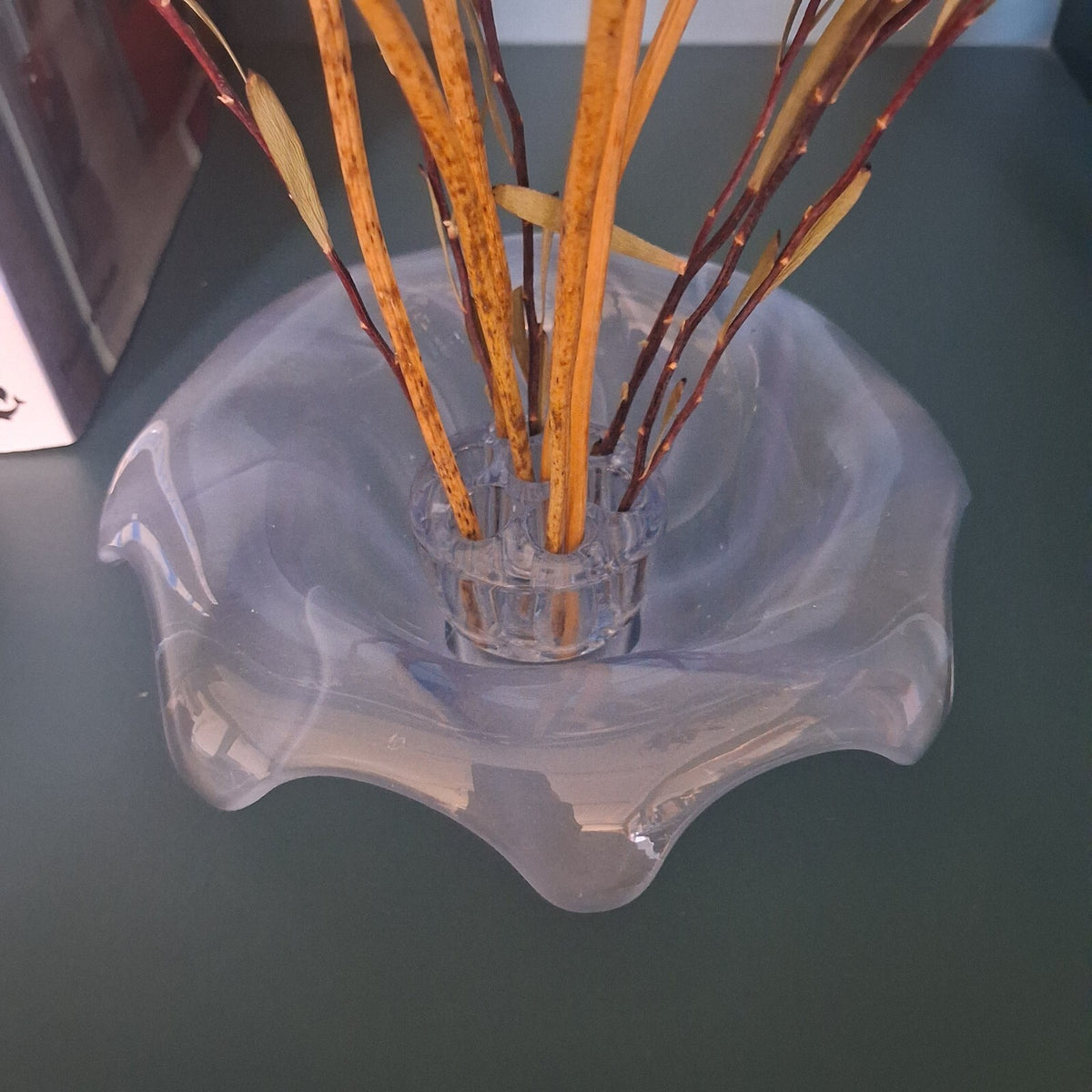 Vintage Art Deco Bagley Glass Equinox Posy Bowl & Flower Frog