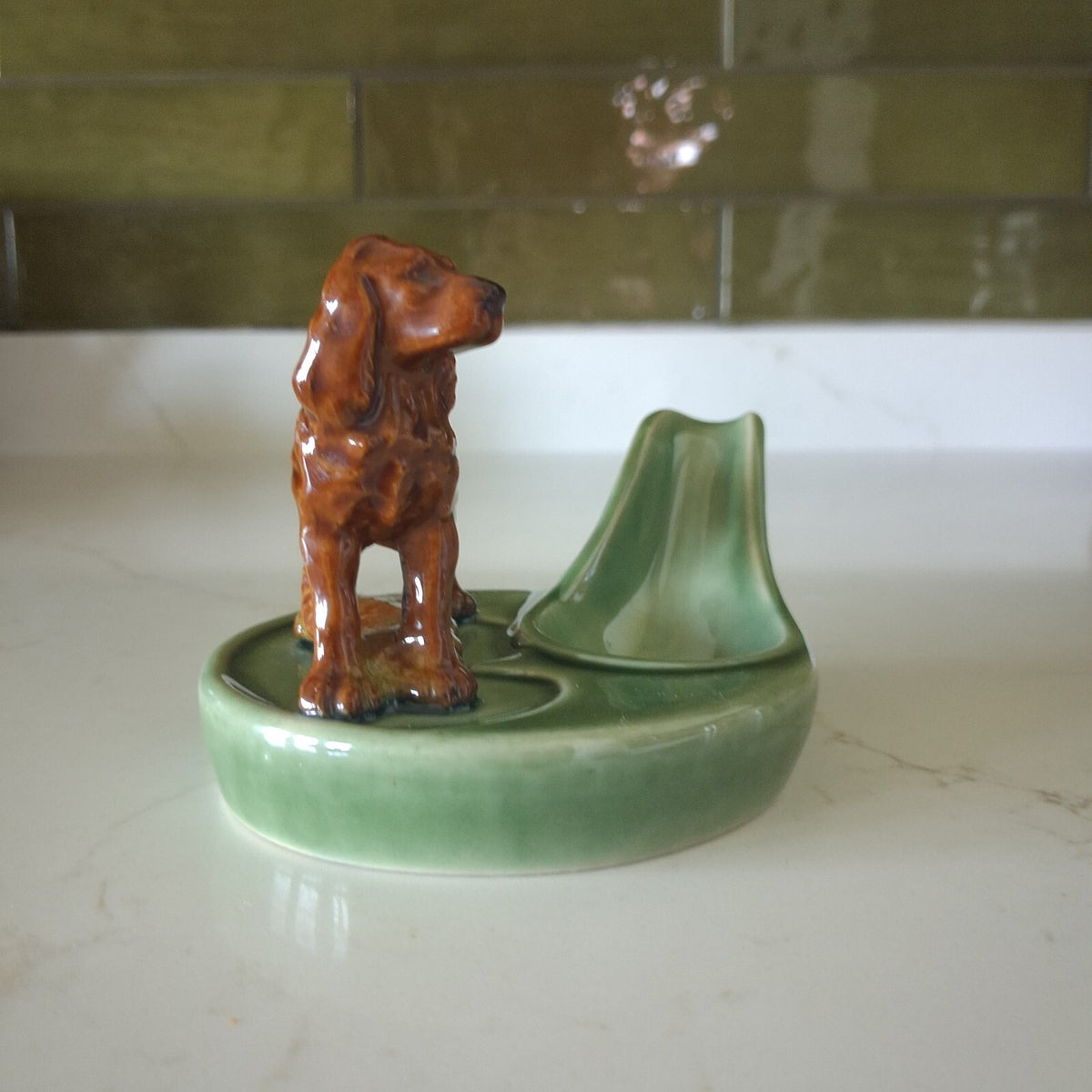 Vintage Wade England Pipe Holder Rest/ Spoon Rest Green & Brown