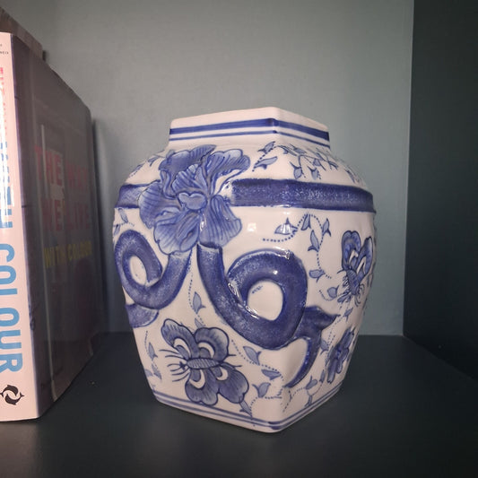 Blue and White Chinoiserie Hexagonal Ginger Jar Base – Regency Ironstone, 8"