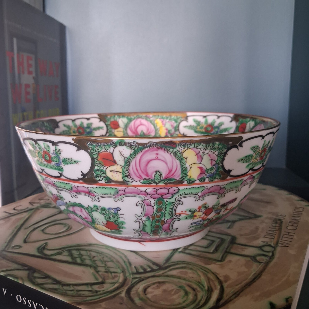 Vintage Chinese Rose Medallion Porcelain Bowl, Famille Rose Export Ceramic, 8"