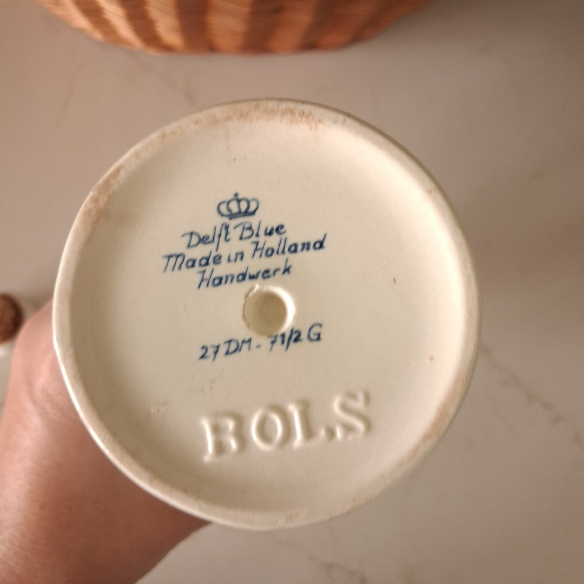 Vintage Lucas Bols Delft Blue Ceramic Decanter with Stopper, Hand Painted 11.5"