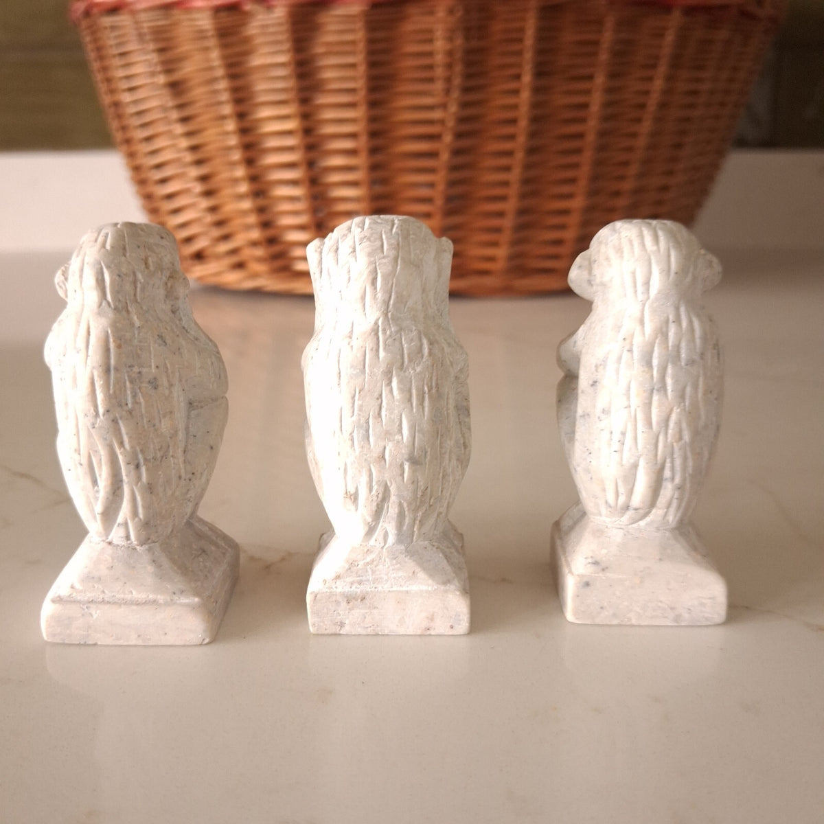 Vintage Hand Carved Three Wise Monkeys Figurines Set - 2.5 Inch