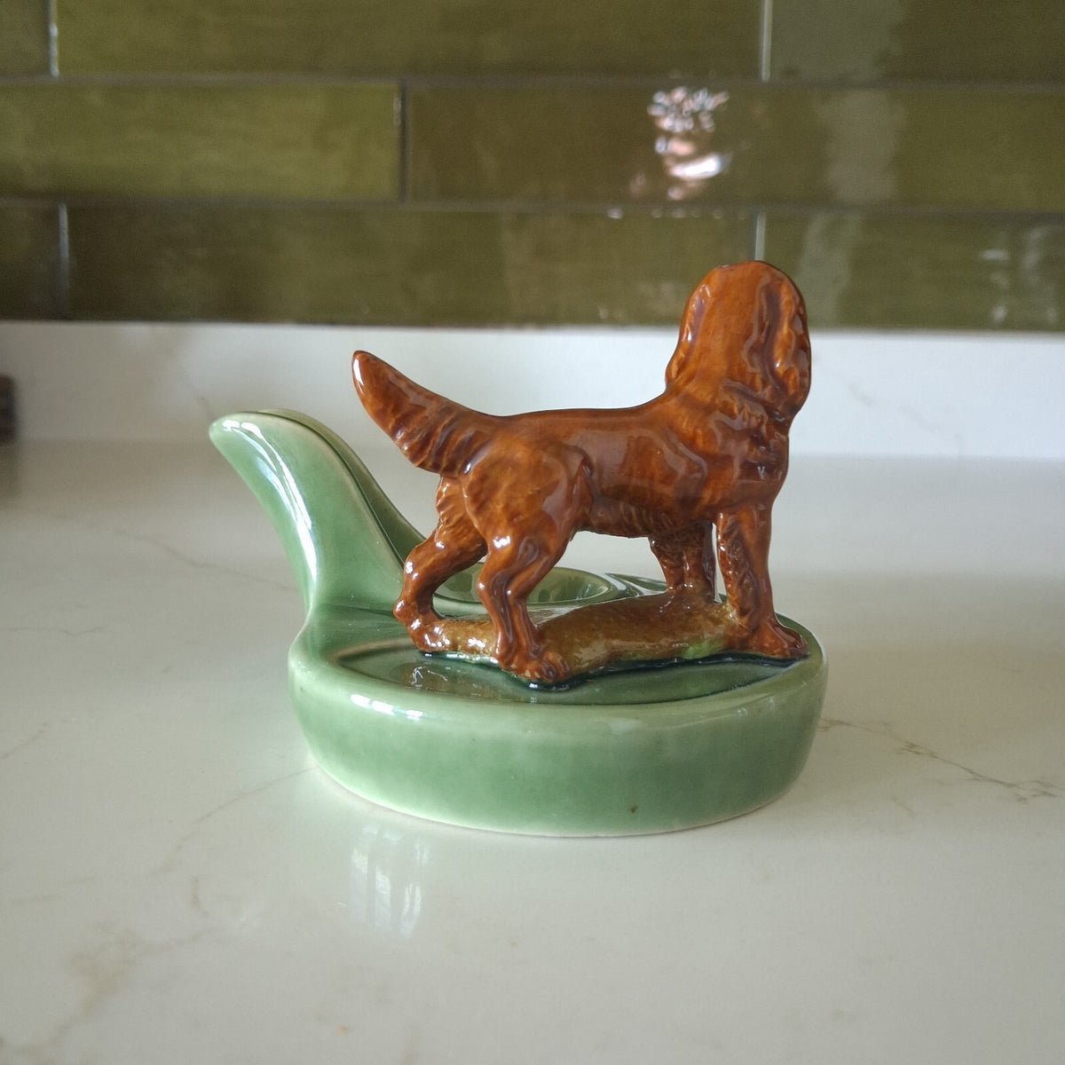Vintage Wade England Pipe Holder Rest/ Spoon Rest Green & Brown