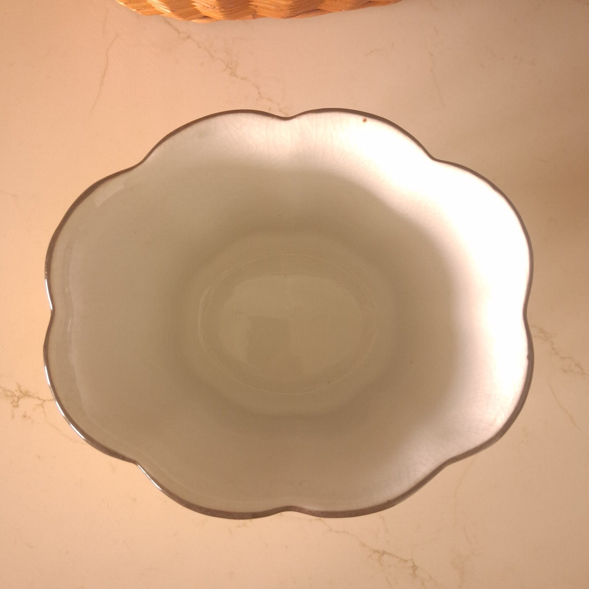 Vintage Parlane Hand-Painted Ceramic Cachepot Planter with Scalloped Rim
