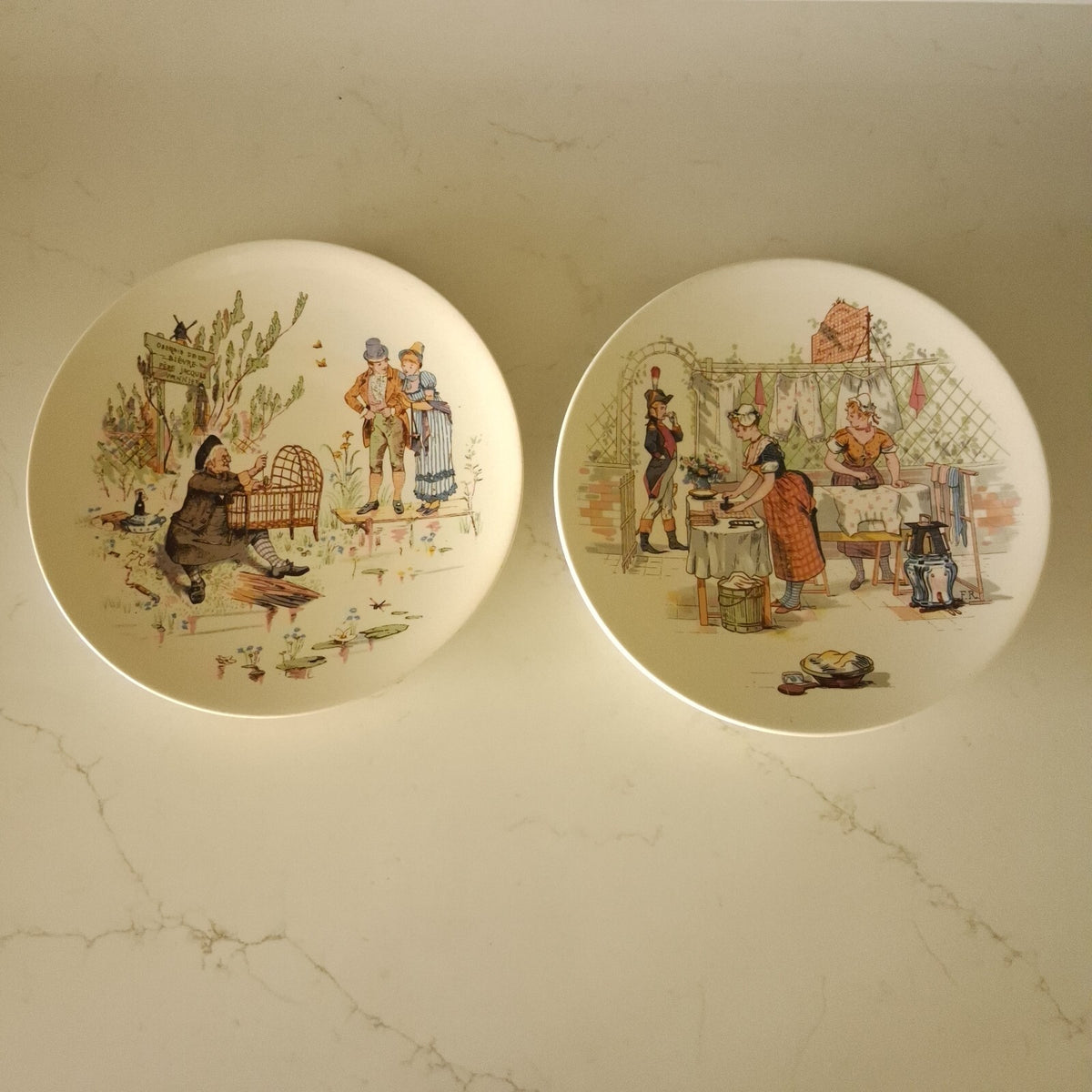 Antique French Sarreguemines Plates Set of 2