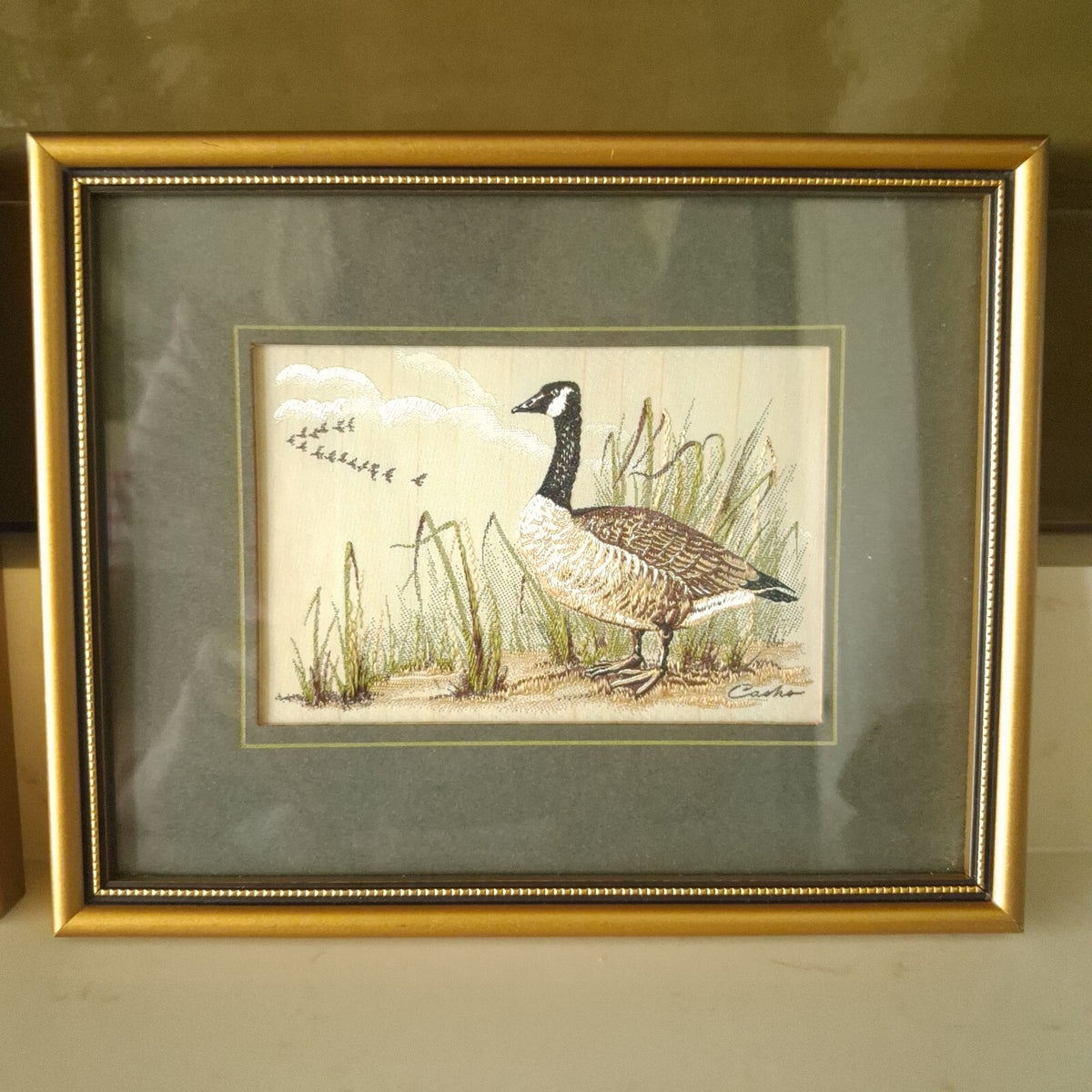Vintage J & J Cash Woven Silk Bird Pictures Framed Set - Canada Goose & Wood Ducks Jacquard Loom Art