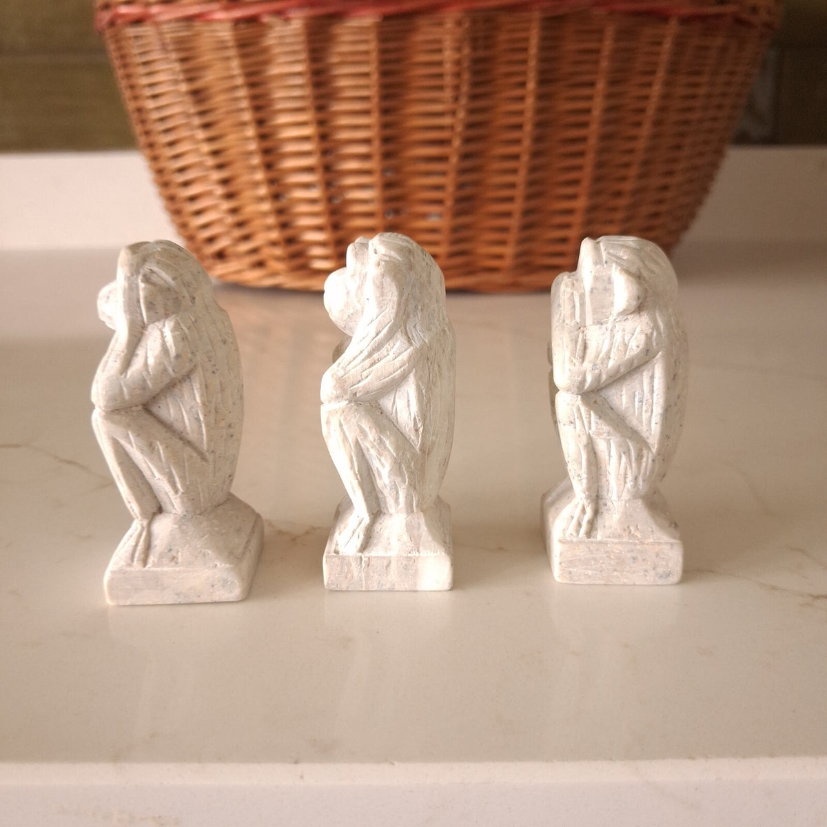 Vintage Hand Carved Three Wise Monkeys Figurines Set - 2.5 Inch