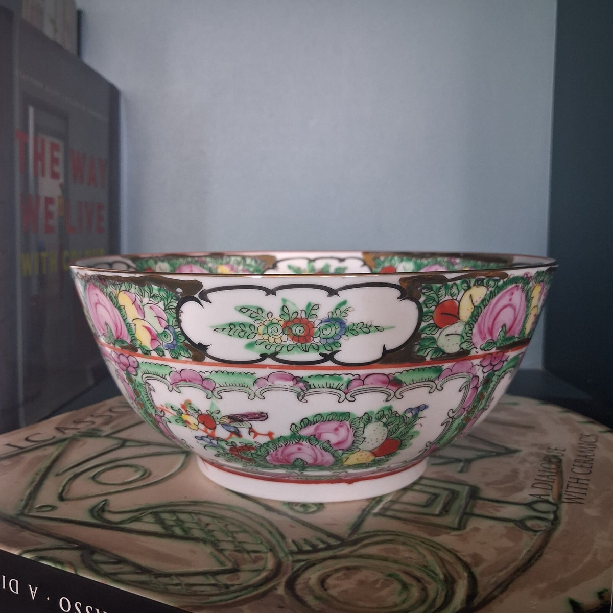Vintage Chinese Rose Medallion Porcelain Bowl, Famille Rose Export Ceramic, 8"