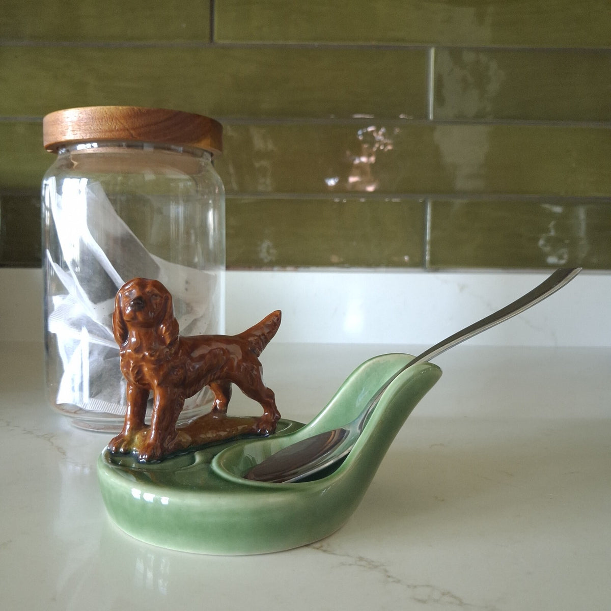Vintage Wade England Pipe Holder Rest/ Spoon Rest Green & Brown