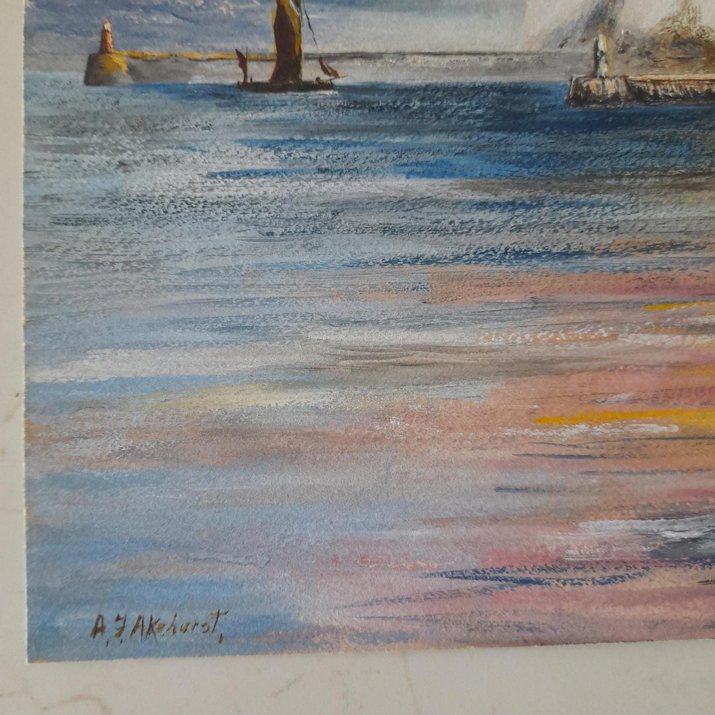 An original landscape painting of a coastal scene by the artist A F Akehurst.