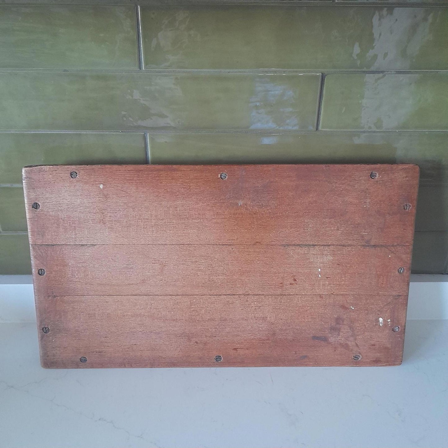 A vintage rectangular marquetry design serving tray