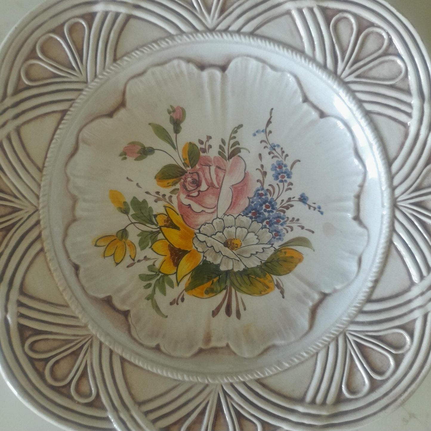 Italian hand painted Lake Garda floral wall plate