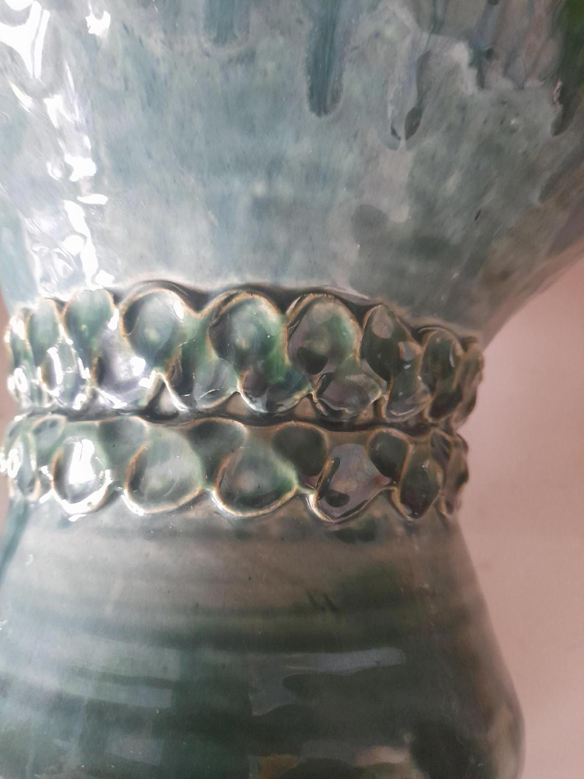 Pitlochry large turquoise pottery vase - glazed