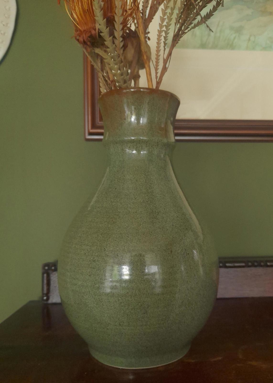 Prinknash green pottery vase 8.5" tall